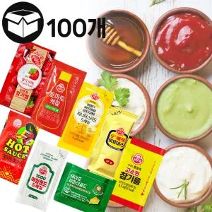 제이케이푸드 오뚜기 태원 일회용 파우치 소스 100개입 딸기쨈 허니머스타드 토마토케찹 고소한참기름