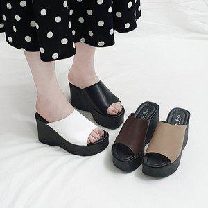 [디아]모트 국산 무지 심플 키높이 웨지 통굽 슬리퍼 10cm