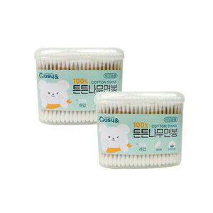 [잡동산이]이지앤 튼튼나무면봉 350P(원통)-2개 나무면봉 멸균 유아 고급면봉 원통면봉