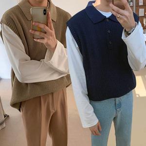 남자 카라 니트 조끼 레이어드 셔츠 코디 오버핏 남친룩