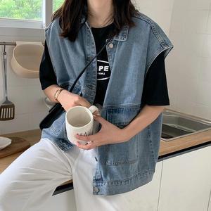 여성 청조끼 오버핏 데님 베스트 청자켓