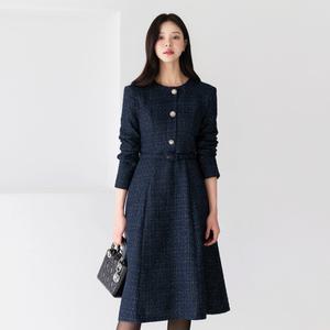 [시크라인] (~XXL까지) 블릿 트위드 큐빅 벨트 원피스 하객룩 모임룩 연말룩 겨울코디 오피스 자체제작 빅사이즈