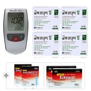 글루코닥터 탑 당뇨 검사 혈당측정기 측정지 세트[혈당계+시험지 200매+침 200개+솜 200매]