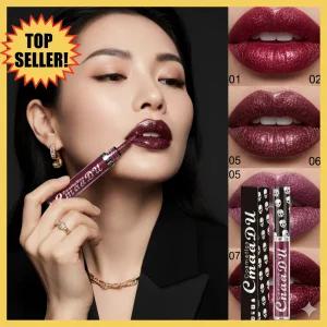 CmaaDu 무중력 컬러 플럼핑 립스틱, 메탈릭 벨벳 글리터 립 글로스, 메이크업 립 케어, 플럼프 지속 , 24HR