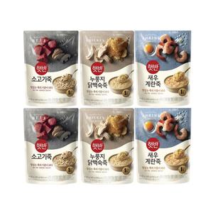 햇반 소고기죽 파우치죽 420g 2개 + 새우계란죽 420g 2개 + 누룽지닭백숙죽 420g 2개 (6개)