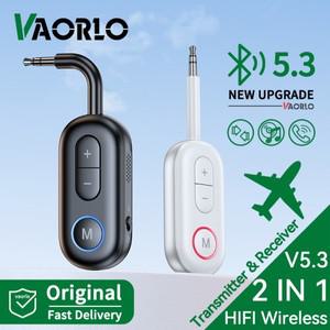 VAORLO 2 in 1 Bluetooth 5.3 오디오 송신기 자동차 비행기 TV PC 헤드폰 스피커 용 마이크가있는 3.5MM AU