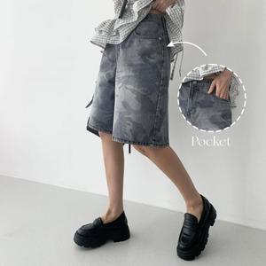 [다잇템] 여성 면원단 그런지 버뮤다 카모 워시드 쇼츠