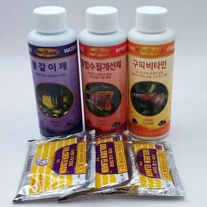 국제프리츠 골든엘바진 7g 3포 + 120ml 3종세트 어항 수조 수족관 물갈이제 박테리아활성제 구피비타민