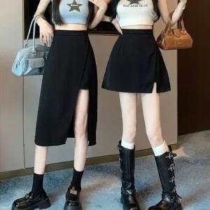 LN 언밸런스 슬림핏 치마 바지 미니 롱 반바지 팬츠 밴딩 캐주얼 스커트