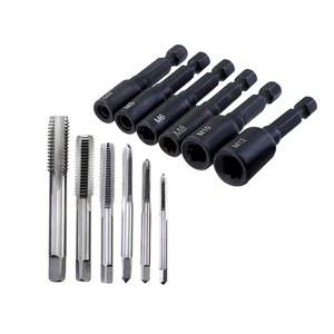 탭 다이 소켓 어댑터 1/4인치 육각 생크 미터법 나사 탭 나사 고정 도구, 12PCS(M4-M12)