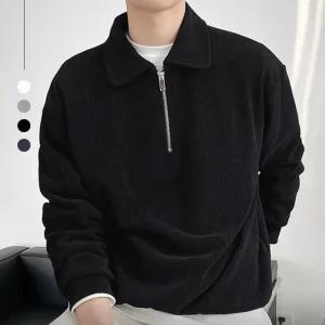 남성 오버핏 반집업 맨투맨 긴팔 플리츠 하프집업 간절기 데일리룩