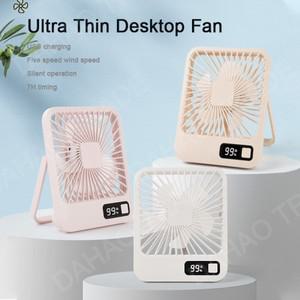 탁상용 선풍기 초박형 USB 충전식 냉각 180 ° 전원 디스플레이 5개 속도 테이블 팬을 가진 기울기 접히는