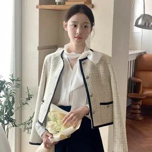 (백화점납품/유행없는클래식템) 에끌레 배색 라인 은장 버튼 트위드 울 자켓 jk3002