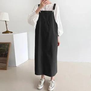 [하프클럽/]코튼 멜빵 롱 원피스 데일리 플러스 사이즈 봄 가을
