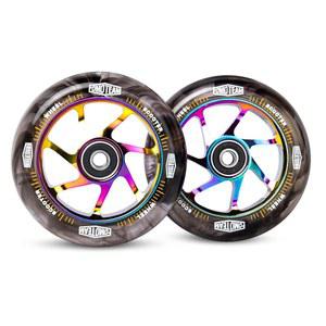 ABEC-9 베어링이 장착된 프로 스턴트 스쿠터 휠 100mm 24mm 수채화 효과 2팩 교체 휠(블랙 PU 레인보우 코어)