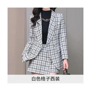 손오반 여자 데일리룩 반바지 세트 키작 트위드재킷 가을 KUK3 정장 체크