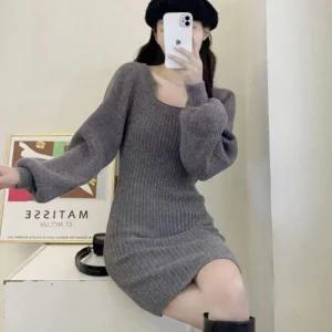 가을 원피스 니트 코디 데이트룩 봄 스퀘어넥 미니 숏