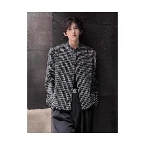 남성 정장자켓 트위드 정장 코트 가을 오버사이즈 패드 재킷 숏 하운드투스 체크 상의 MF3