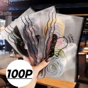 무지 머리끈 100P 대용량 고무줄 헤어끈 머리묶기
