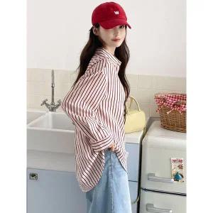 블룸 오버핏 린넨 스트라이프 긴팔 셔츠 W25SH302
