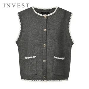 [인베스트]물결 배색 니트 조끼_INI5W1VT4501