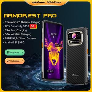 Ulefone Armor 25T 5G 열 견고한 휴대전화 14 33W 64MP 야간 투시 NFC 방수 스마트폰