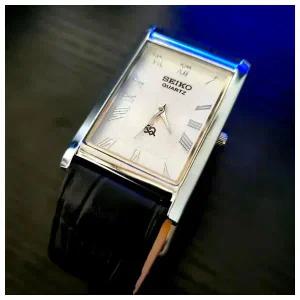 Seiko ？RARE Pristine Seiko Slim Tank 빈티지 쿼츠 Men 가죽 손목시계 [세금포함] [정품] 명품시계 패
