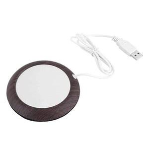 책상용 USB 컵 워머 코스터 커피 머그 워머, 난방 패드 데스크톱 우드 그레인 열음료 매트 티 히터 패드(어두운 나무 그레인)