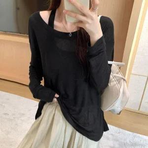[하프클럽/]여리핏 시스루 루즈 긴팔티 레이어드 여름 티셔츠