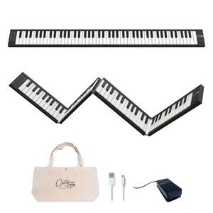 휴대용 88 키 접이식 피아노 - 울트라 포터블 및 풀사이즈, 128개의 음성 USB MIDI 연결 기능 연습, 여행, 공연에 완벽한 여행용 키보드 블랙