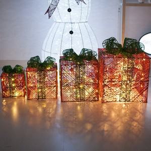 크리스마스 LED 선물상자 대형 장식 빛이있는 4단 니켈 35cm  적박스) 소품 용품 데코 이벤트 파티 꾸미기