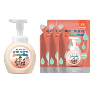 아이깨끗해 복숭아향 폼 핸드솝 용기(250ml) 1개 + 리필(200ml) 3개 핸드워시 항균 손세정제