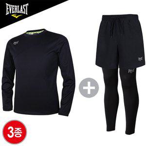 [에버라스트] 다이어트땀복+우븐 4부 반바지+테크핏 타이즈 3종 세트 E-534U+E-898PBK+E-958UBK