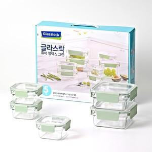 글라스락 퓨어 릴렉스그린 정사각 5조 세트