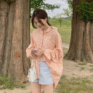 핫핑 웨인디 루즈핏 체크 긴팔셔츠