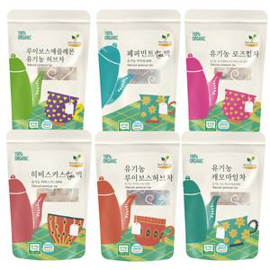 [오리지널픽_해피테라스] 무카페인 유기농차 25티백x2개 골라담기 / 캐모마일 루이보스티 히비스커스 페퍼