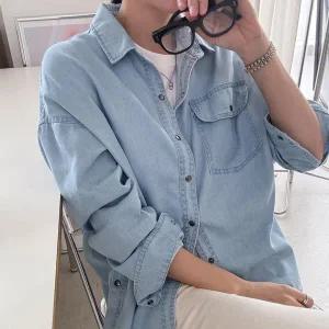 [하프클럽/ ]여자 SS 사이드단추 진셔츠 라이트블루 셔츠
