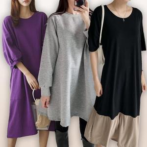 여성큰옷 빅사이즈 롱 원피스 반팔 긴팔 루즈핏 오버핏 봄 여름 중년 미시 엄마
