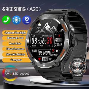남성용 스마트 워치, 강력한 손전등, 군용 GPS 트랙 스마트 워치, 블루투스 통화, 500Mah 배터리, 3ATM 방