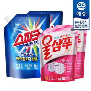 [애경] 울샴푸 오리지널 리필 1.5L x2개 +스파크 액체세제 리필 2.1L x2개