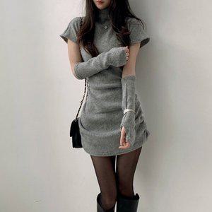 [입꼬][워머set]벨리 반폴라 캡소매 셔링 미니원피스3color