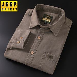 JEEP SPIRIT 스피릿 셔츠 남성 긴팔티 셔츠 느슨한 솔리드 컬러 긴팔