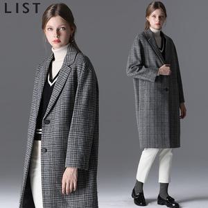 [리스트(LIST)] 지적인 울 블렌드 드롭 숄더 체크 코트 (택가격 428000원)