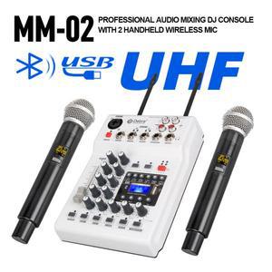 Debra 오디오 사운드 카드 DJ 콘솔 믹서, 가정용 PC 녹음 용 2 채널 UHF 무선 마이크 포함 DJ 네트워크 라