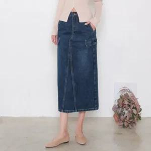 [헤이올리]날씬핏/ 삼각절개 카고데님스커트 SH3012