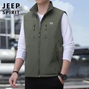 JEEP SPIRIT 남성 가을 겨울 양면 스탠드 칼라 조끼 루즈 캐주얼 조끼
