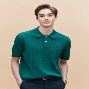 [25SS] HZSW5B553E2 아이코닉 그린 케이블 반팔 카라 니트