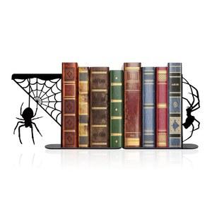 noxozoqm 금속 거미 및 거미줄 북엔드, 농가 장식 동물 북엔드, 북엔드, 고딕 할로윈 장식, 선반 주방용 귀여운 으스스한 고스 북엔드, 블랙