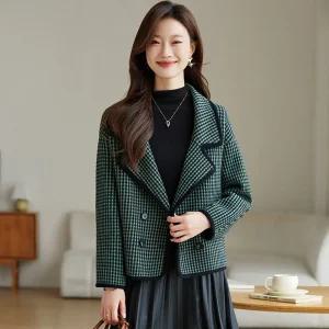 여성 독보적인예쁨 정장 자켓 모직 코트 춘추 캐주얼 체크 하프 힛템