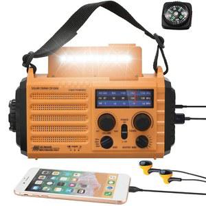 5000 날씨 라디오, 태양열 핸드 크랭크 5방향 전원 비상 AM/FM/단파/NOAA 경보 생존 휴대용 파워 뱅크 USB 충전기, 캠핑 손전등, 독서등, 헤드폰 잭, SOS, 컴퍼스